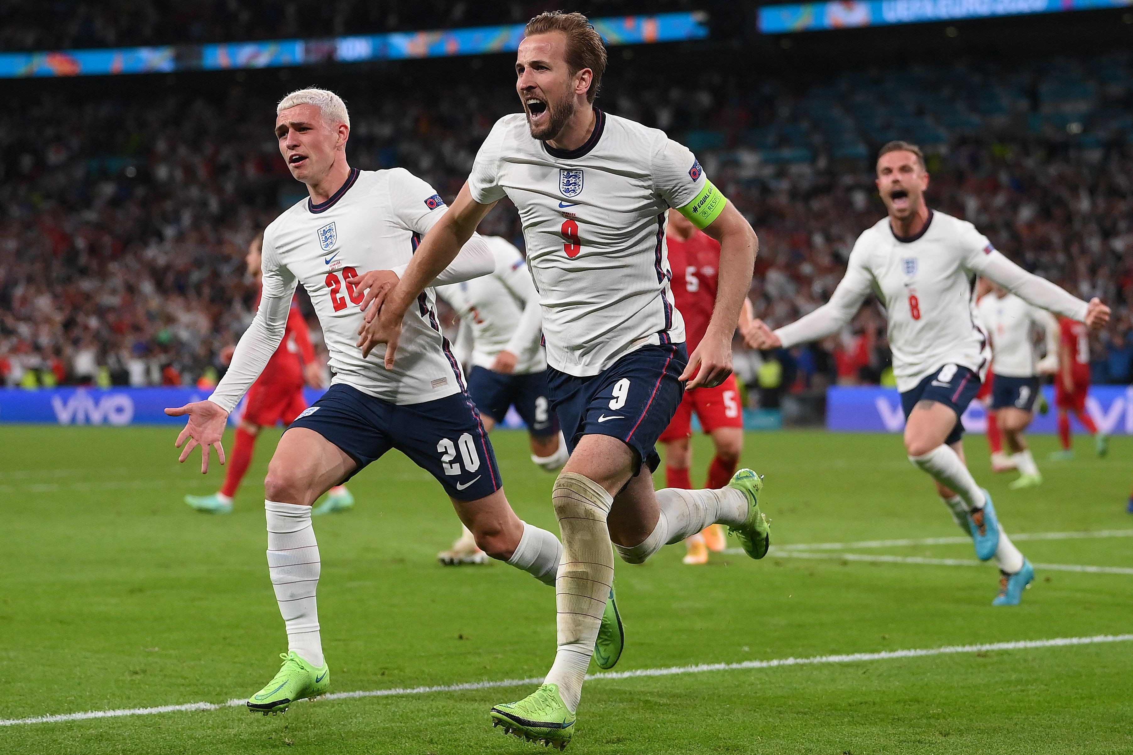 Harry Kane celebrating after scoring a goal